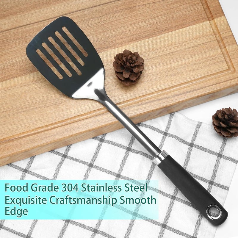 JXWING Brushed Slotted Stainless Steel Turner, Metal Spatulas for kitchen Use, Non-Slip Slotted Turner with Ergonomic Handle, Heavy Duty Cooking Utensils for Flipping Grilling Fish Eggs - Image 4